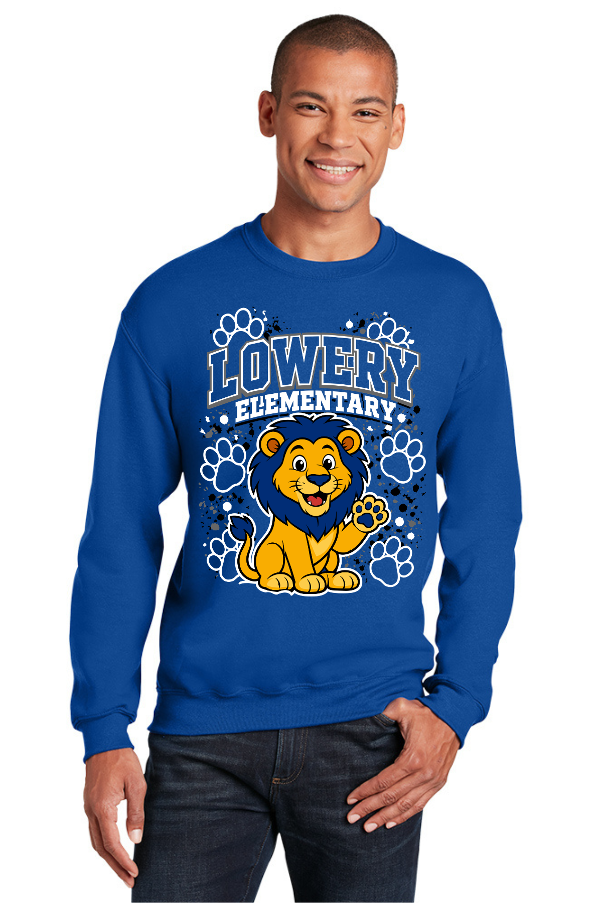 Lowery Elementary Royal Blue Crewneck Sweatshirt - Waving Lion Design