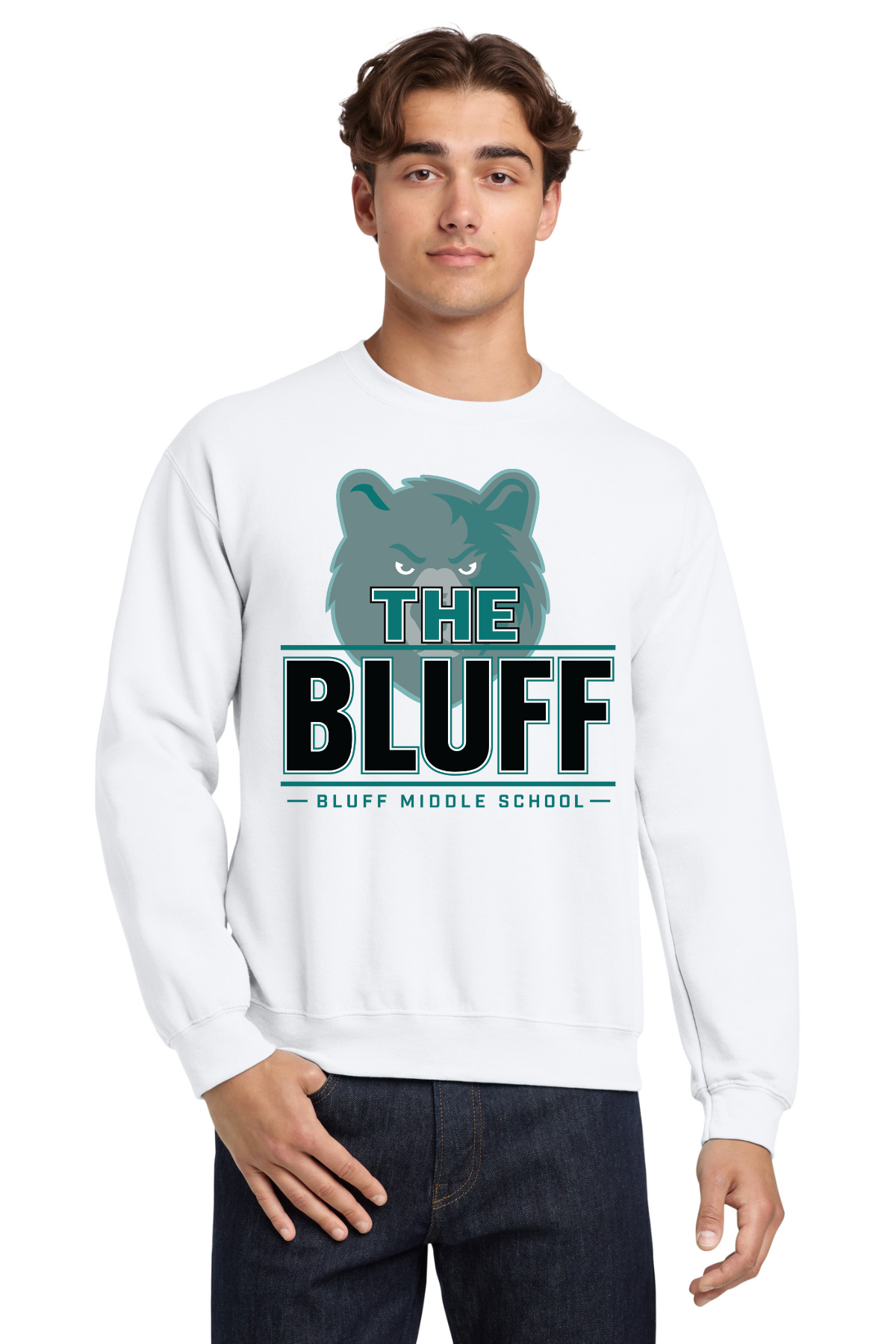 Bluff Middle White Crewneck Sweatshirt - The Bluff Design