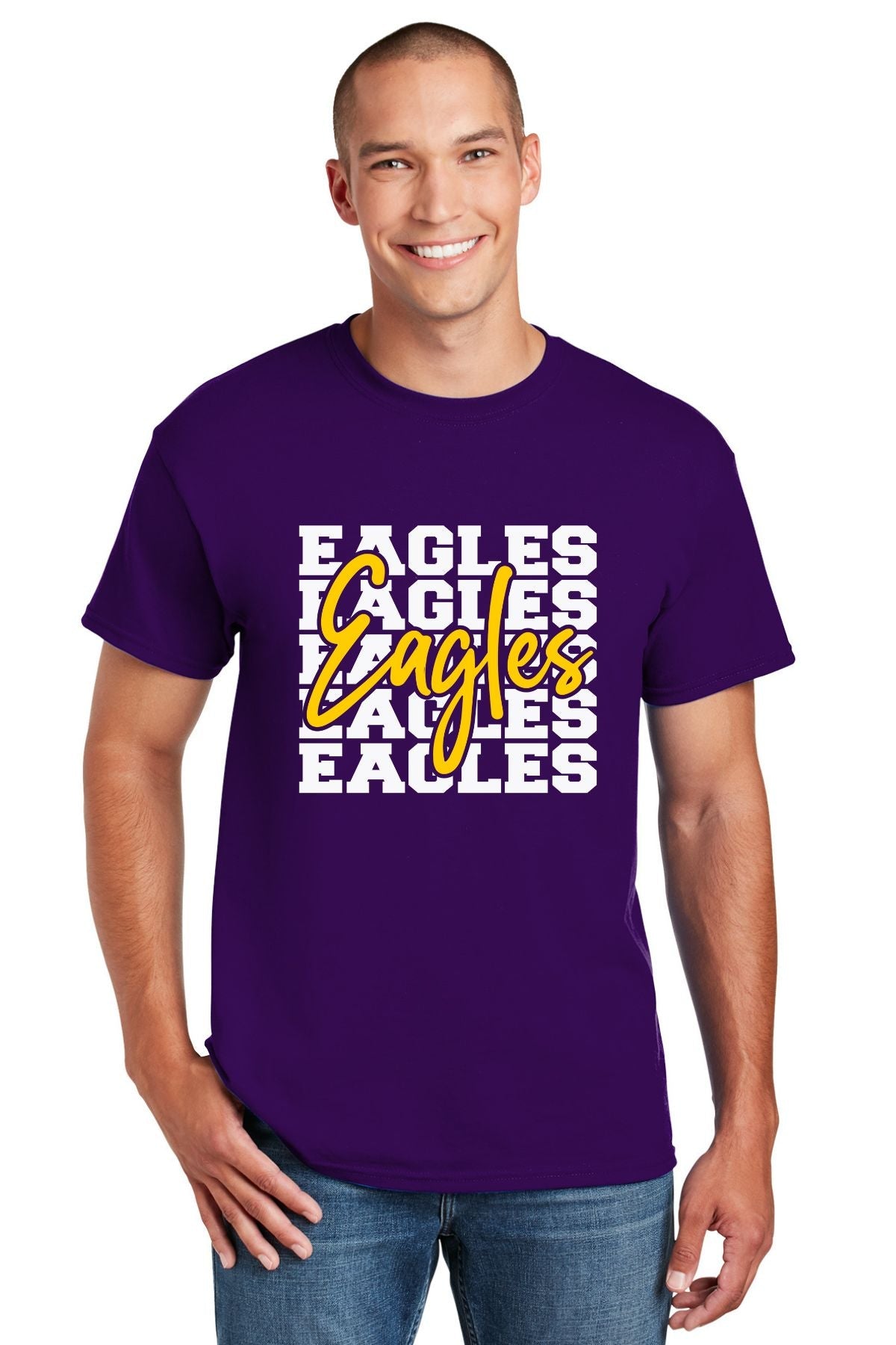 Dutchtown Primary Purple T Shirt with Eagles Word Logo
