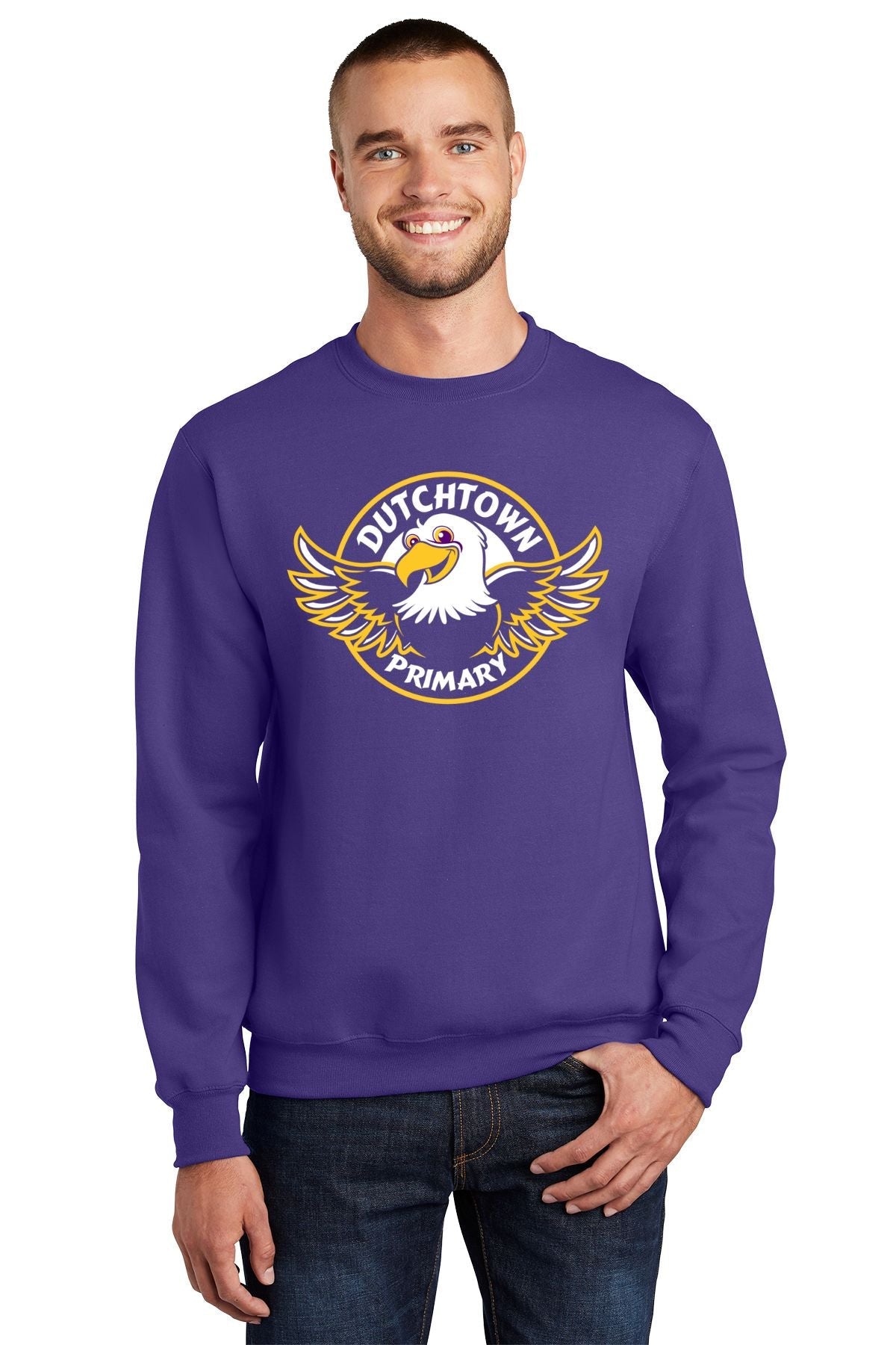 Dutchtown Primary Purple Crewneck Sweatshirt with Eagle Head Logo