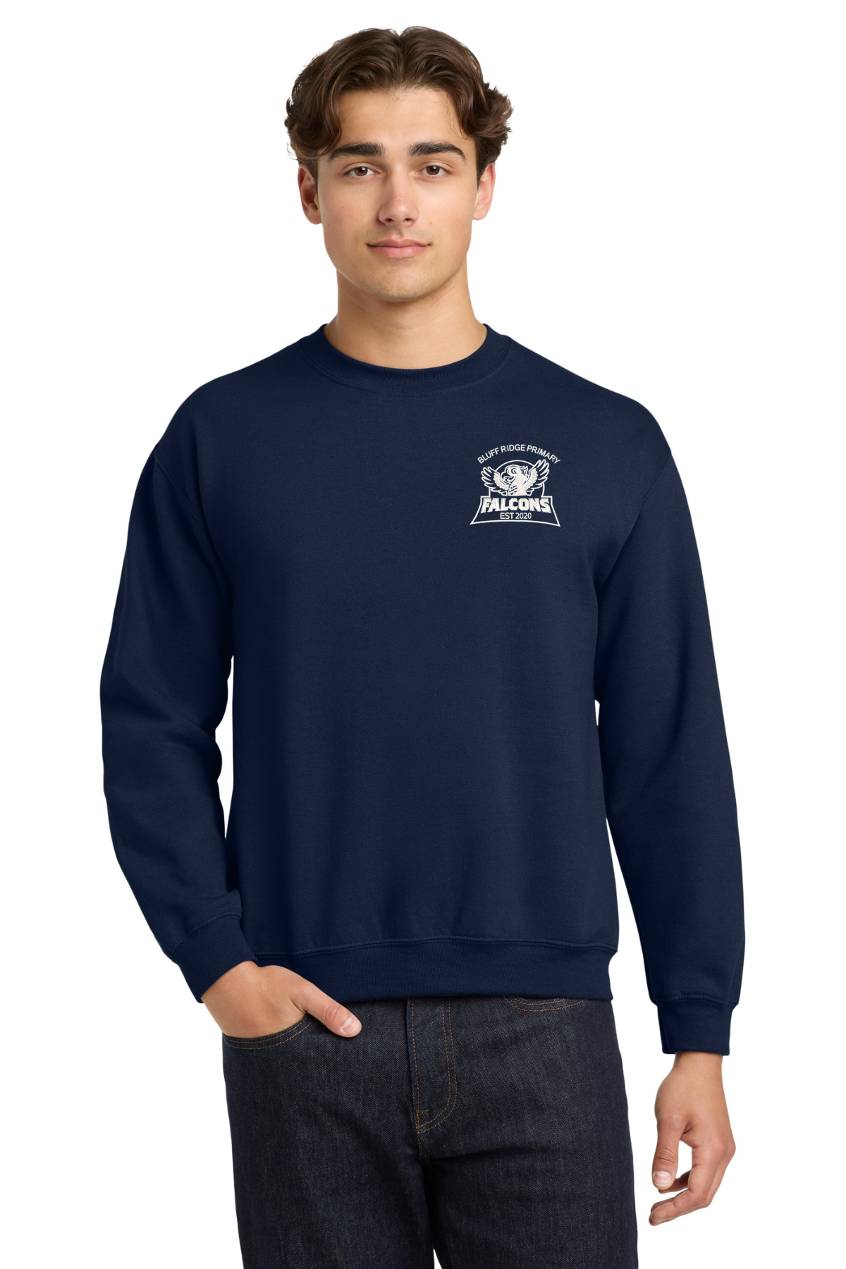 Bluff Ridge Primary Navy Crewneck Sweatshirt with embroidered logo