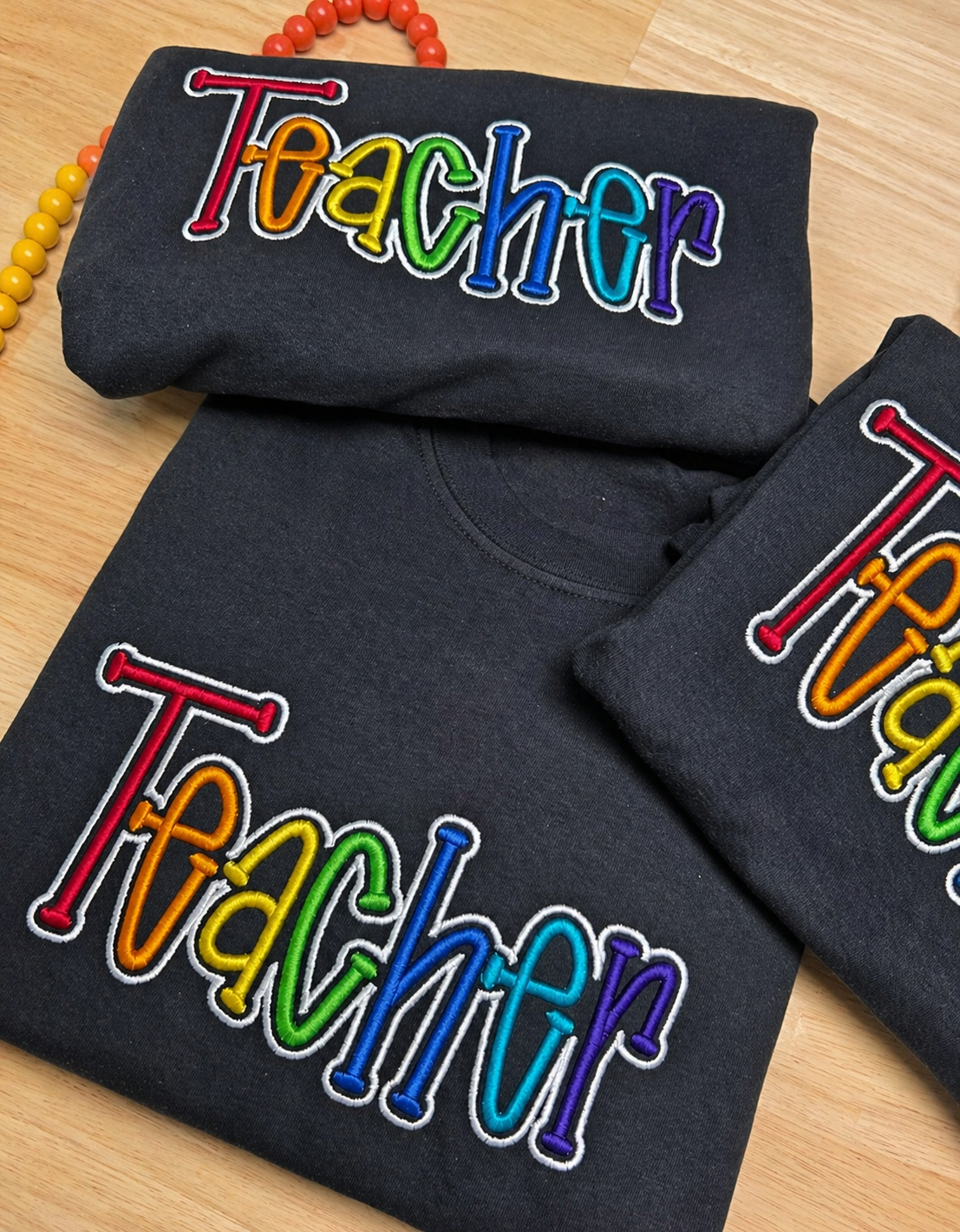 Teacher Puff Embroidered Crewneck (Black)