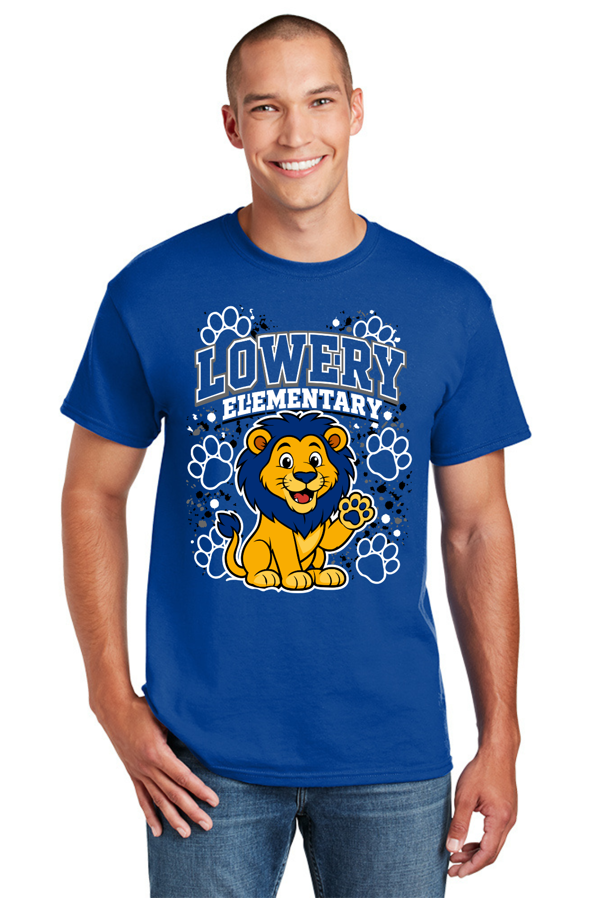 Lowery Elementary Royal Blue T Shirt - Waving Lion Design