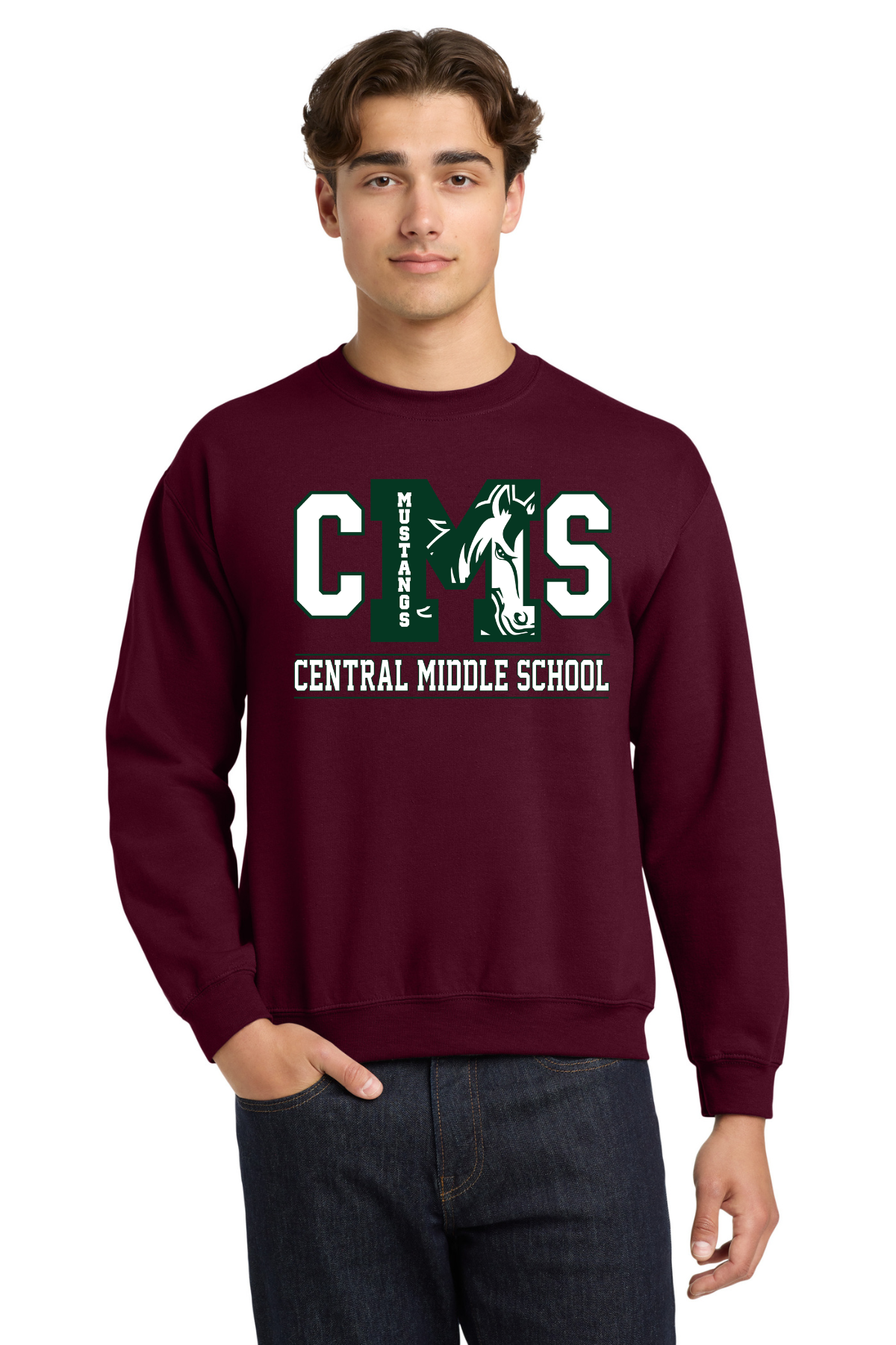 Central Middle Crewneck Sweatshirt - Maroon 3 Letter Design