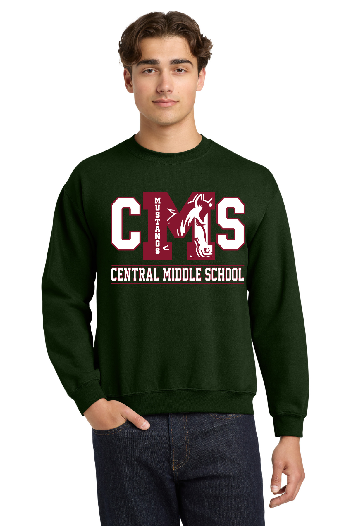Central Middle Crewneck Sweatshirt - Forest Green 3 Letter Design