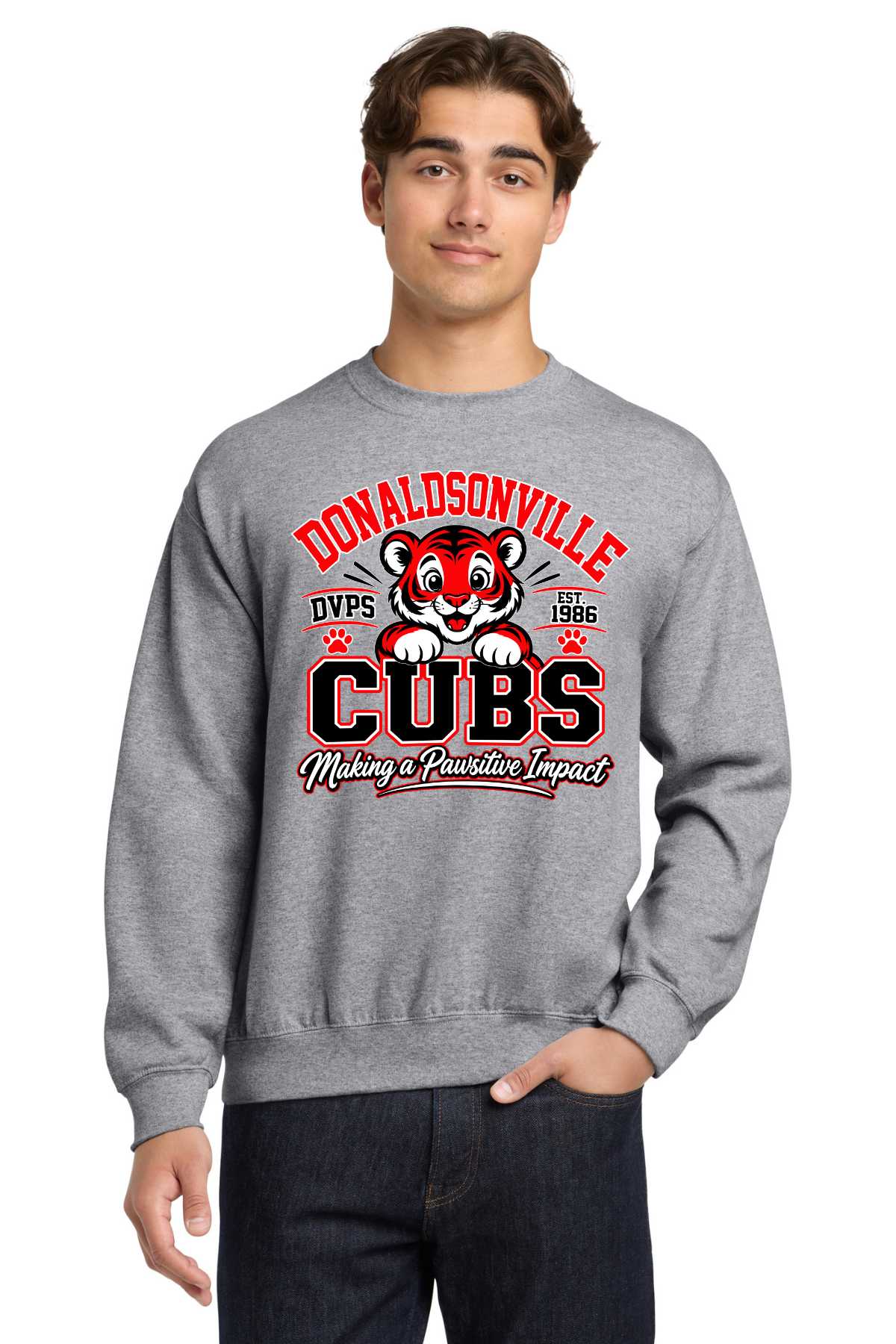 Donaldsonville Primary Sport Grey Crewneck Sweatshirt - Pawsitive Impact Design