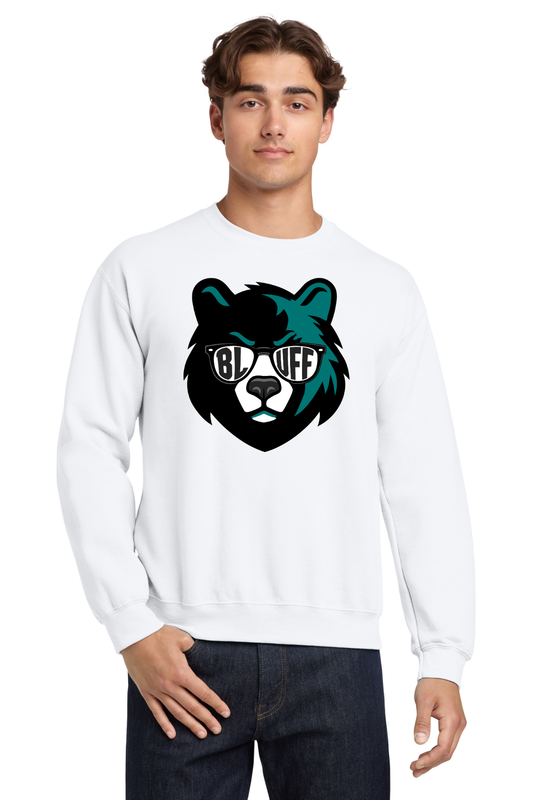Bluff Middle White Crewneck Sweatshirt - Bear Head Design