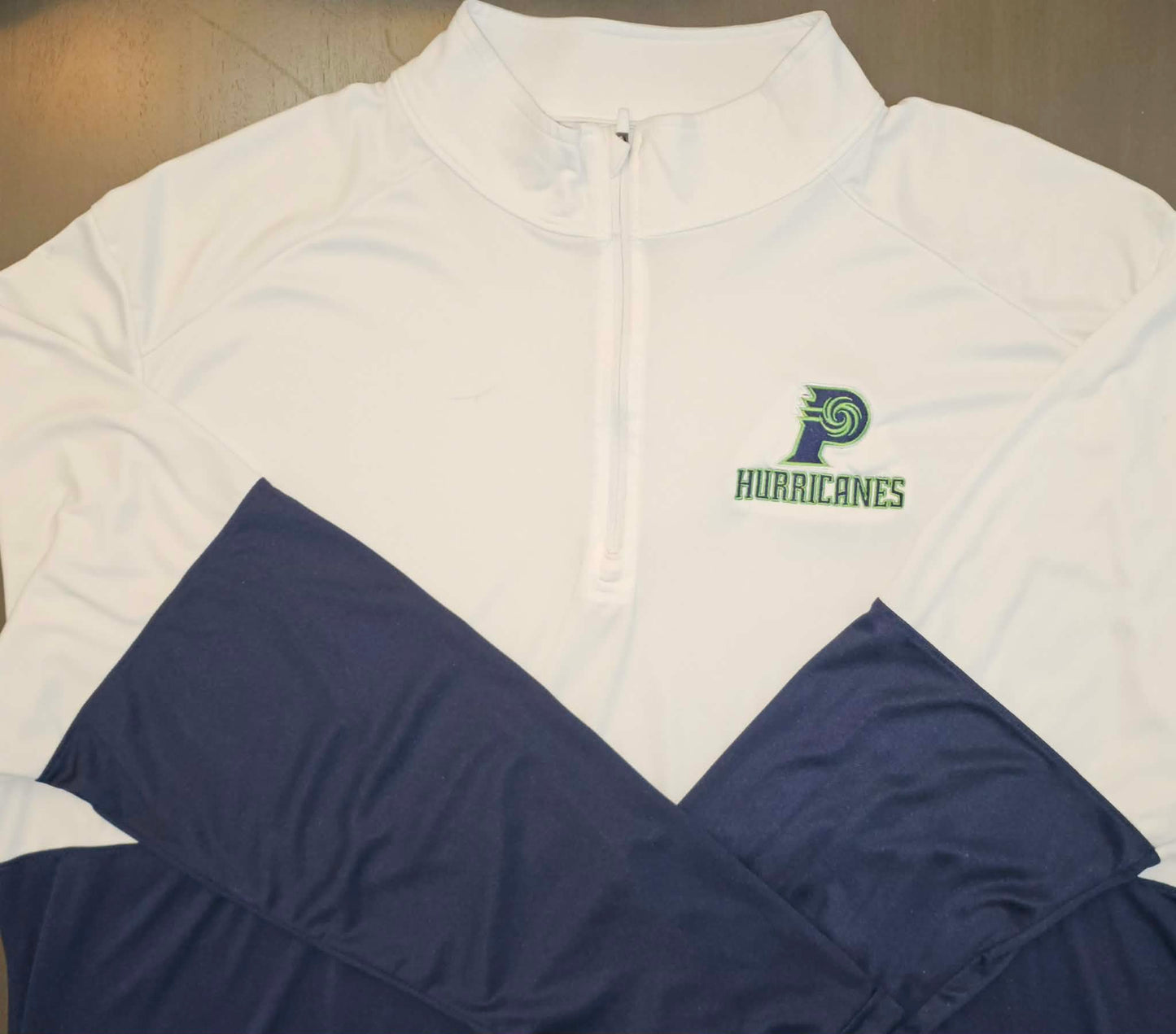 Prairieville High Quarter Zip Pullover with Contrasting Sleeves and Embroidered Logo