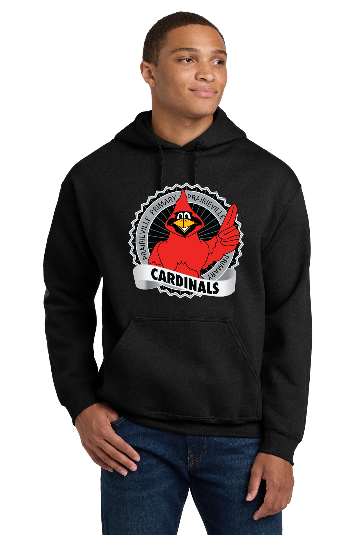 Prairieville Primary Logo Design Hoodie Sweatshirt - Black