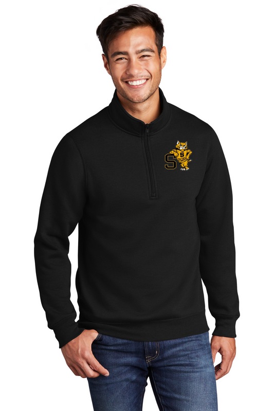 St James High Quarter Zip Pullover Leaning Wildcat Logo - Black