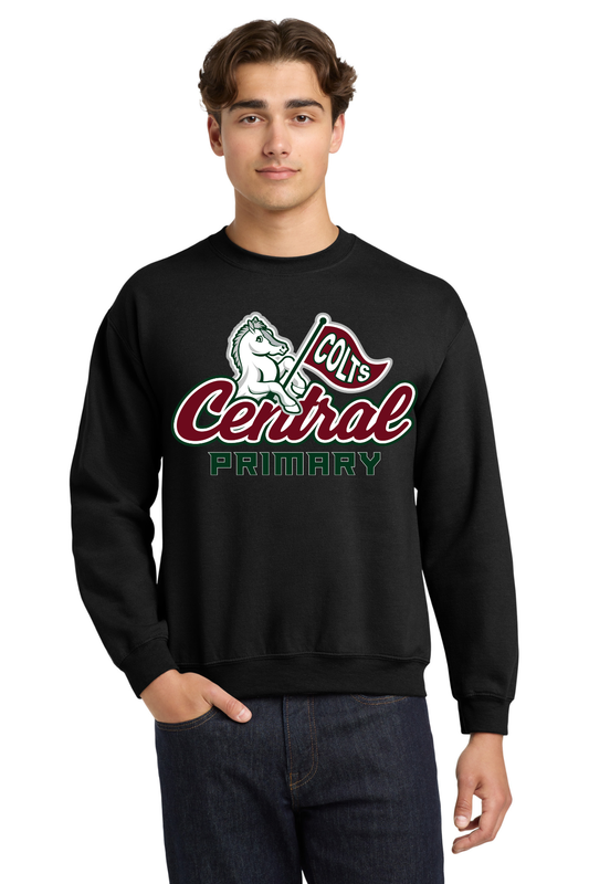 Central Primary Black Crewneck Sweatshirt -Full Front Logo