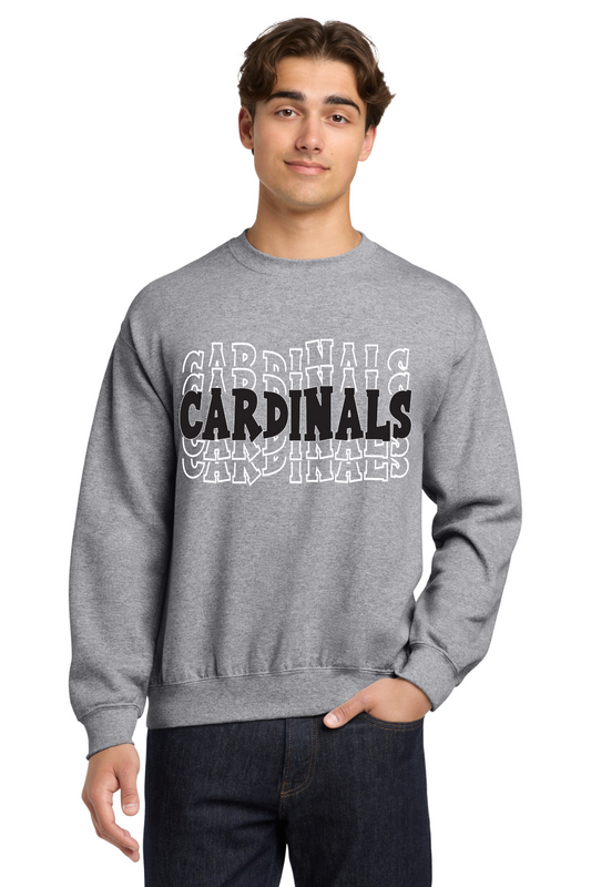 Prairieville Primary Cardinal Word Design Crewneck Sweatshirt - Sport Grey