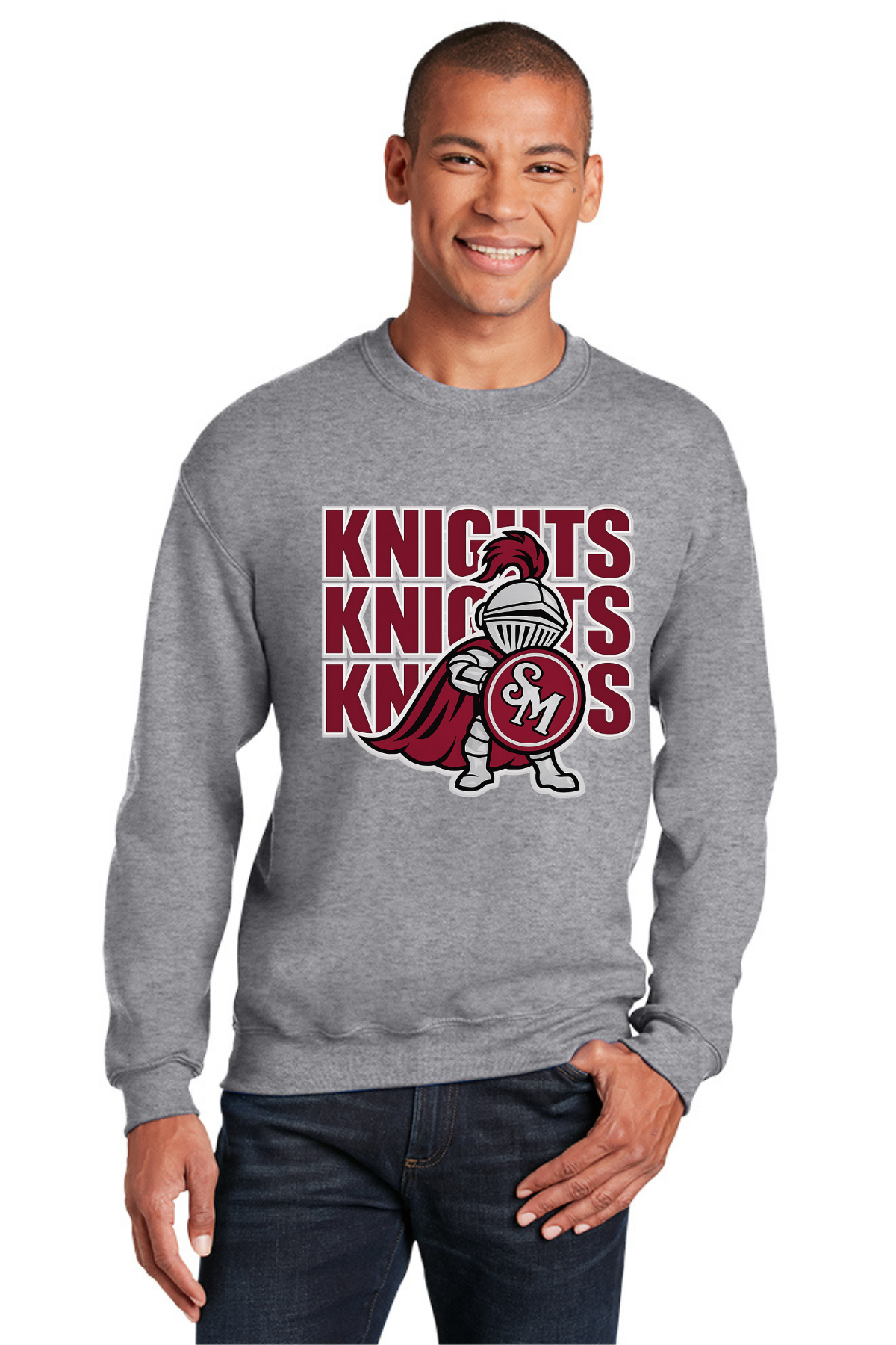 Sugar Mill Primary Sport Grey Crewneck Sweatshirt - Knights Mascot Logo