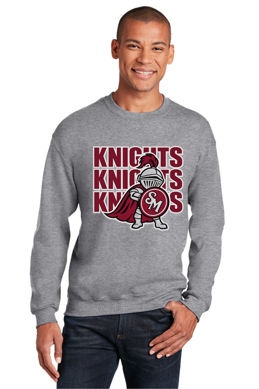 Sugar Mill Primary Sport Grey Crewneck Sweatshirt - Knights Mascot Logo