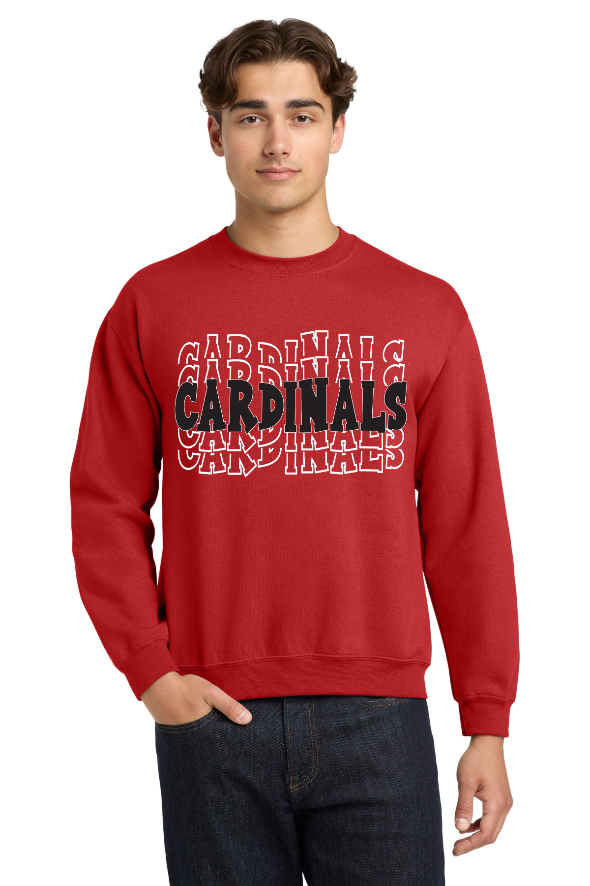 Prairieville Primary Cardinal Word Design Crewneck Sweatshirt - Red