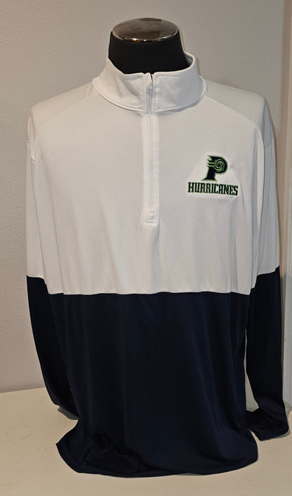 Prairieville High Quarter Zip Pullover with Contrasting Sleeves and Embroidered Logo