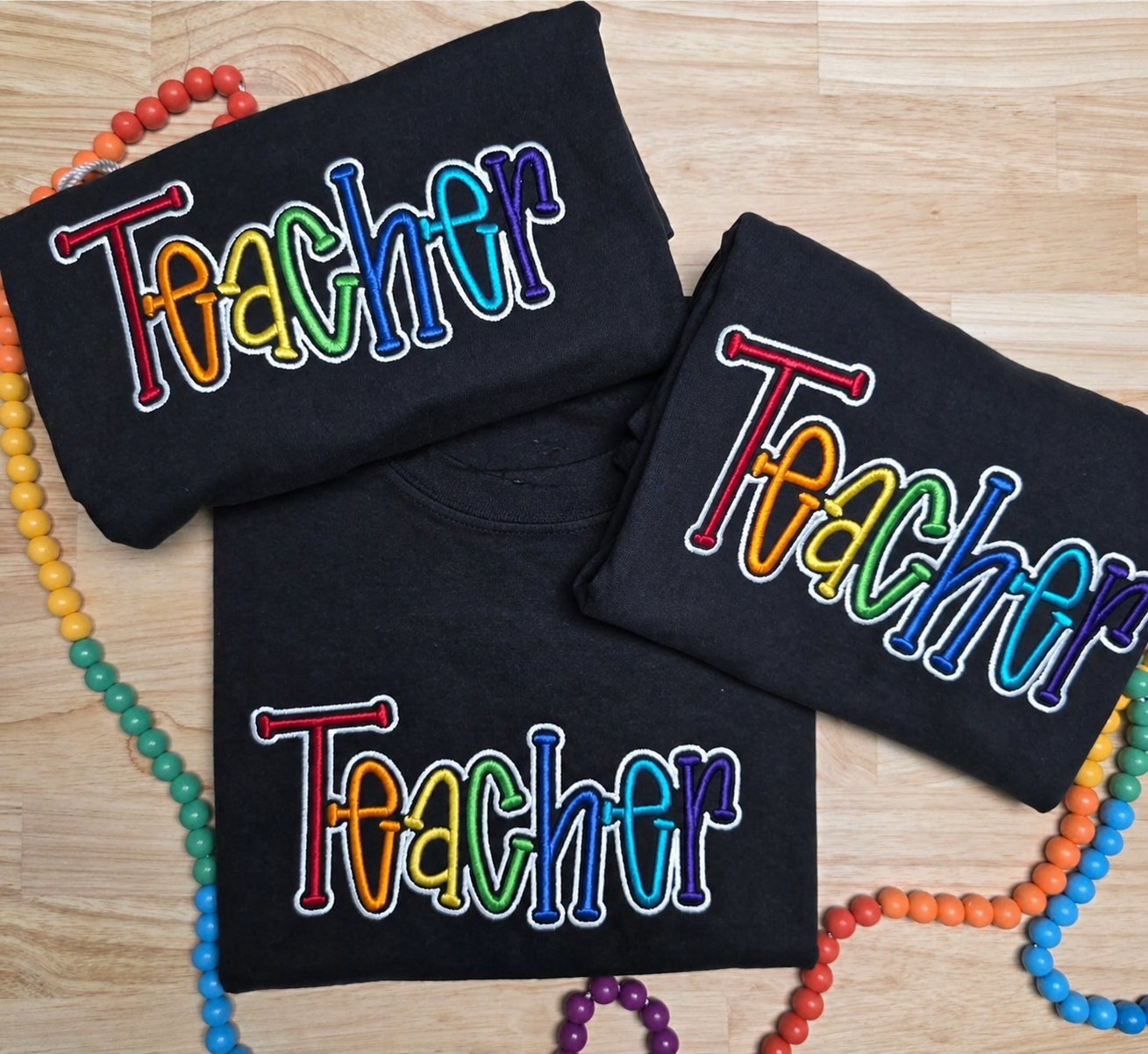 Teacher Puff Embroidered T Shirt (Black)