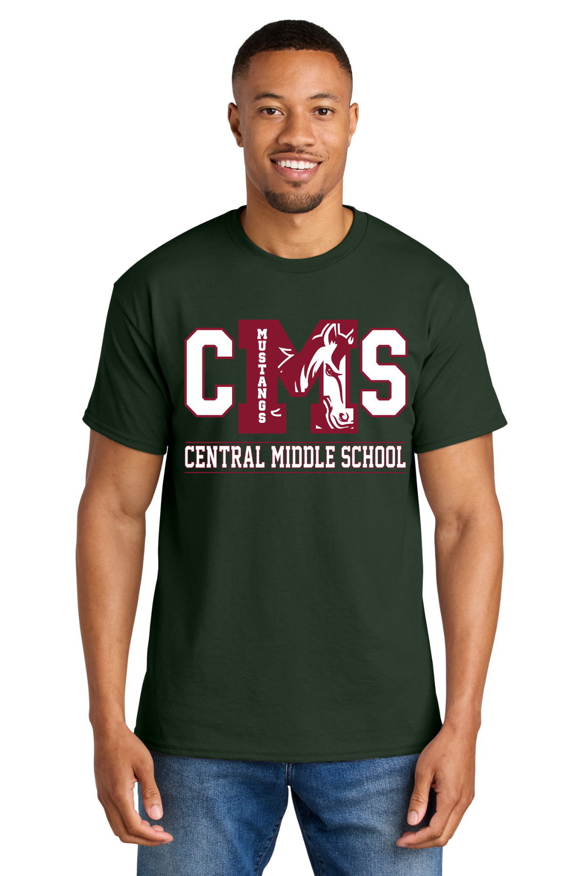 Central Middle Short Sleeve T Shirt - 3 Letter Design Forest Green