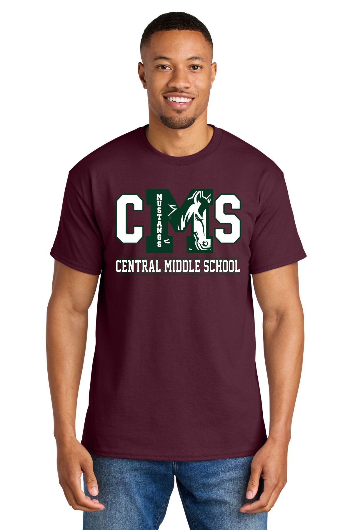 Central Middle Short Sleeve T Shirt - 3 Letter Design Maroon