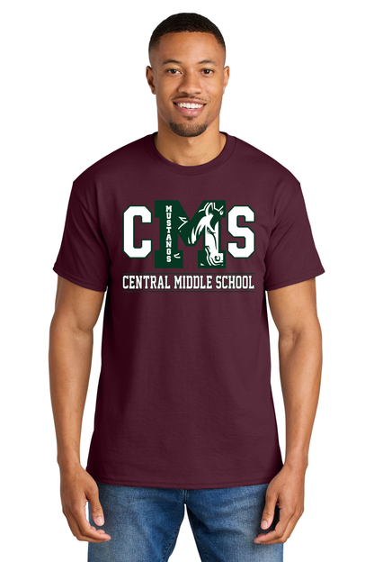 Central Middle Short Sleeve T Shirt - 3 Letter Design Maroon